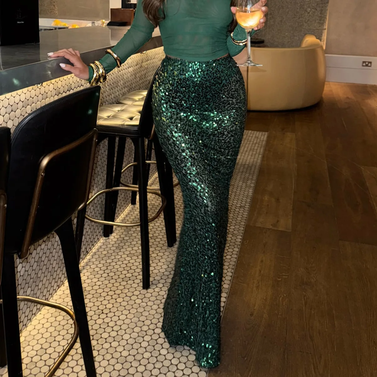 2026 Winter Neue Perle Spleißen Doppel-schicht Hülse Langen Rock frauen Pailletten Fischschwanz Rock