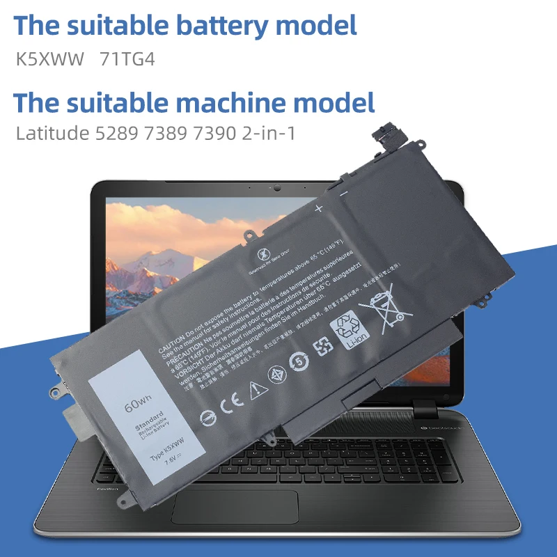 Imagem -06 - Suozhan K5xww Bateria do Portátil para Dell Latitude 5289 7389 7390 2-in1 Series Notebook 71tg4 725ky N18gg 7.6v 60wh