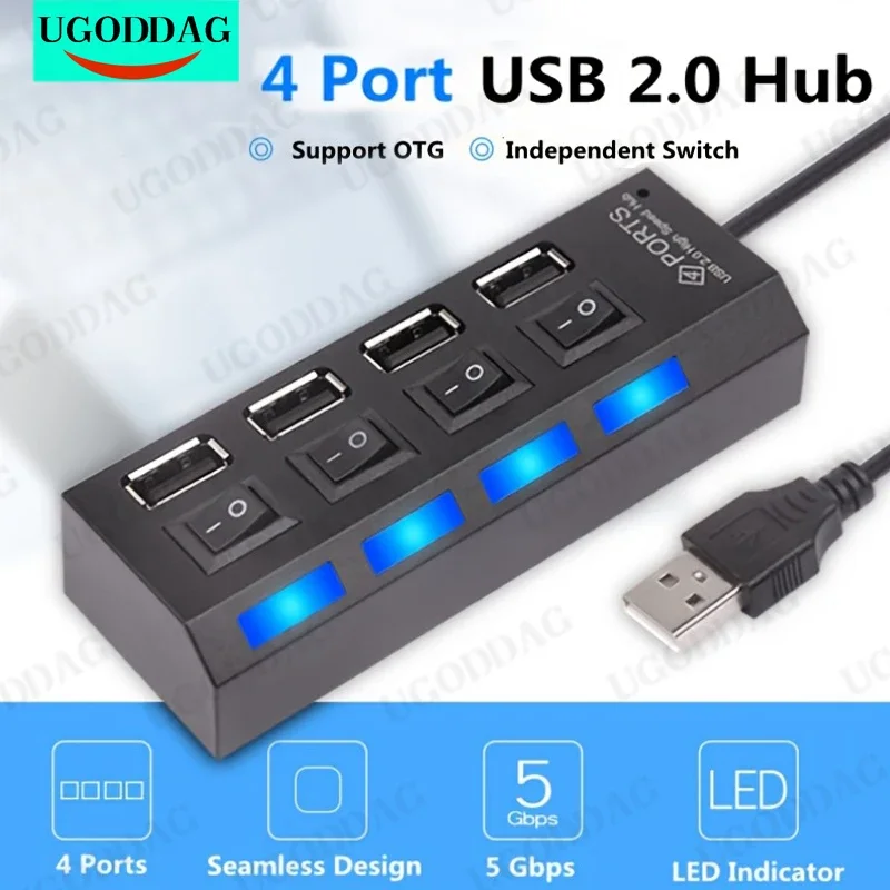 USB 2.0 HUB Multi USB Splitter 4 7 Ports Expander Multiple USB 2 Hab No Power Adapter USB-Hub With Independent Switch For PC