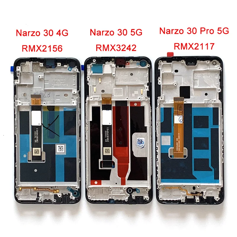 Original For Oppo Realme Narzo 30 4G 5G LCD RMX2156 Display Screen Frame Touch Panel Digitizer For Narzo 30 Pro 5G RMX2117 LCD