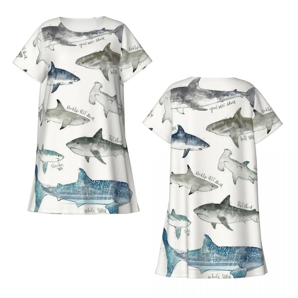 Custom Sharks Kurzarm-Nachthemd zum Schlafen, Schlafshirts für Damen, kurzärmlige Nachthemden, lockeres Pyjama-Kleid