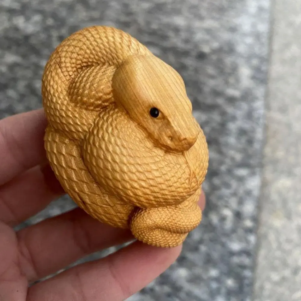 Figurines Wood Carving Snake Statue Miniature Handmade Hand Carved Snake Statue DIY Cute Wooden Zodiac Snake Ornament