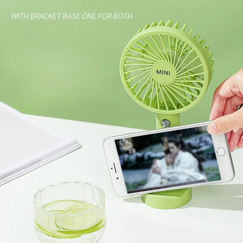 2024 New Portable Fan USB Rechargeable Cooling Handheld Fans with Base Summer Outdoor 3 Speed Hand Hold Fan with Phone Holder