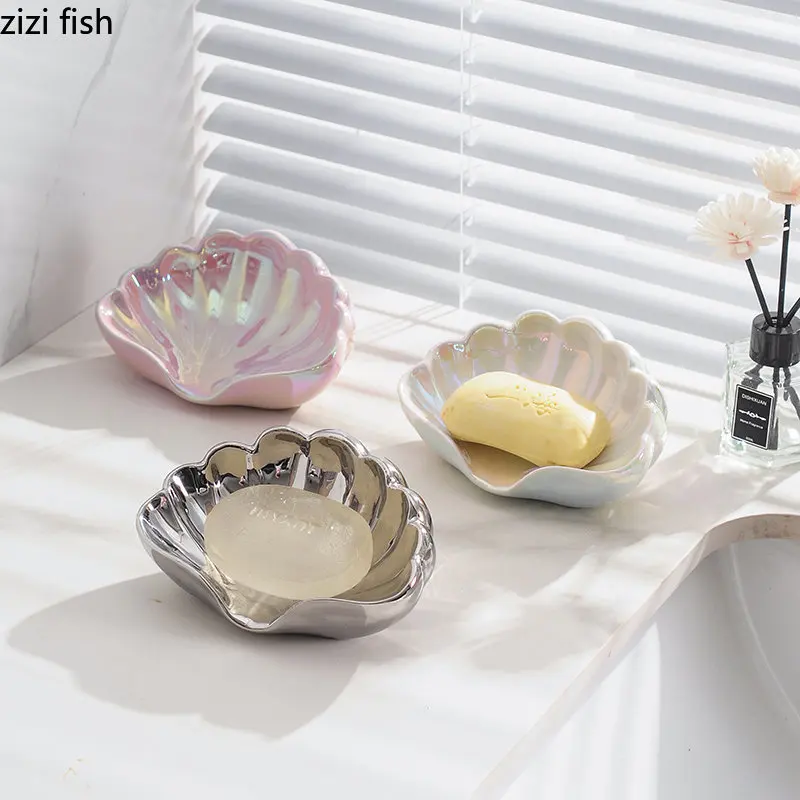 Shell Ceramic Soap Dish Bathroom Accessories Shelf Soap Holder Soap Box Drain Rack Storage Box Jewelry Tray Soap Tray Soap Stand