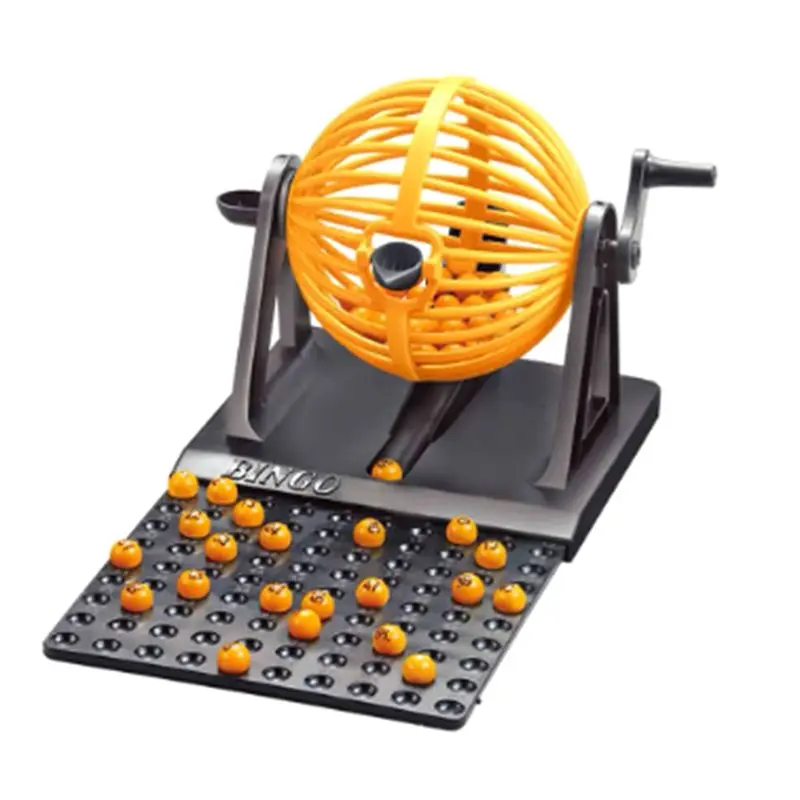 

Идеально подходит для семейных вечеринок и игр - Набор для игры в бинго класса люкс с корзиной и мини-жетонами, имитирующий лотерейную машину.