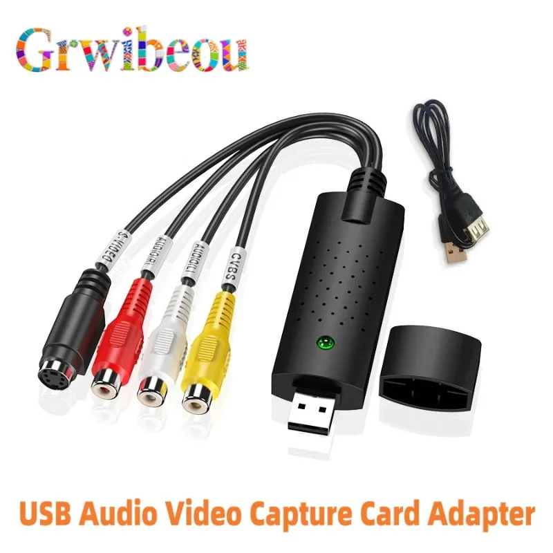 Adaptador de tarjeta de captura de Audio y vídeo USB con Cable USB, convertidor de captura de vídeo USB 2,0 a RCA para PC, TV, DVD, dispositivo de captura VHS