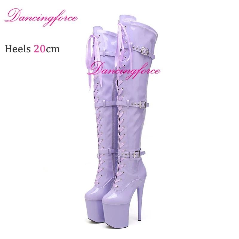 Custom Patent 8Inches 20CM Women Thigh High Platform Boots Fetish Cosplay Stage Pole Dance Shoes Long Botas Big Size 43