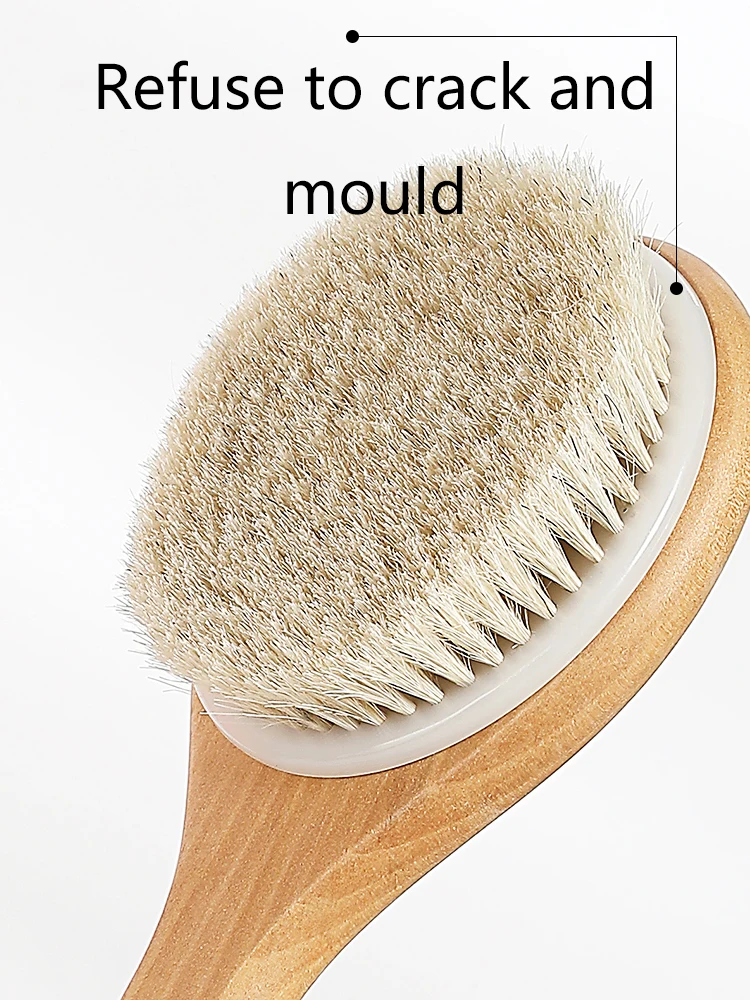 Long Handle Bath Brush Soft Hair Bath Brush Back Round Head Brush Bathroom Horsehair Hog Bristle Shower Massage Brush