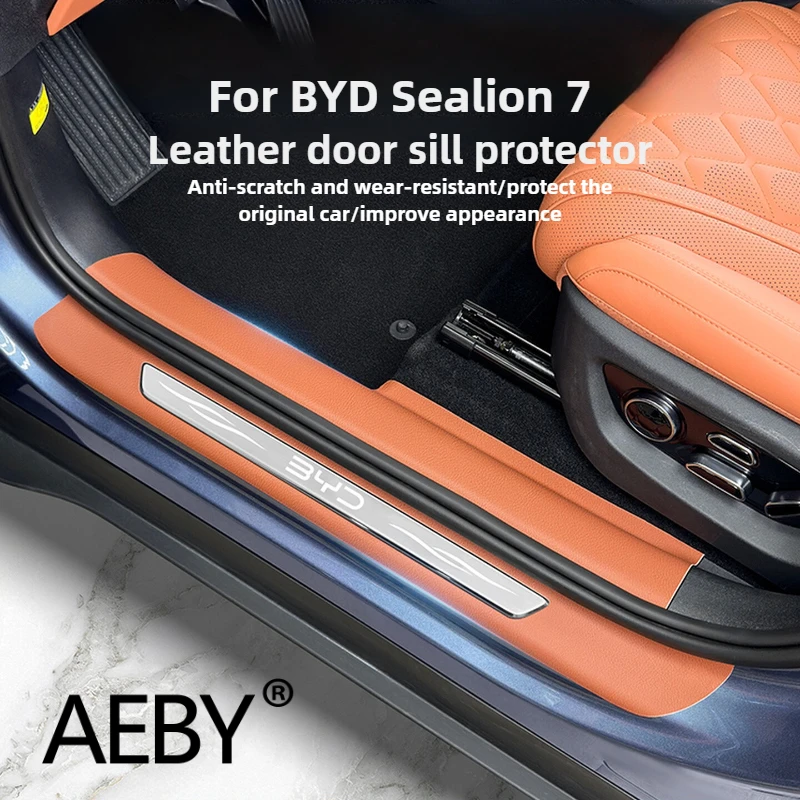 

AEBY For BYD Sealion 7 2024 Custom Fit Leather Door Sill Protector, Anti Scratch Guard Stripe Cover Trim Interior Accessories