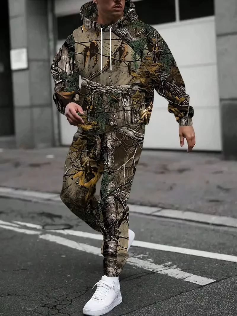 위장 무늬 멧돼지 동물 3D 프린트 후드티 바지 세트 남성용 스웨트셔츠 스웨트팬츠 투피스 수트 트랙수트 남성 의류