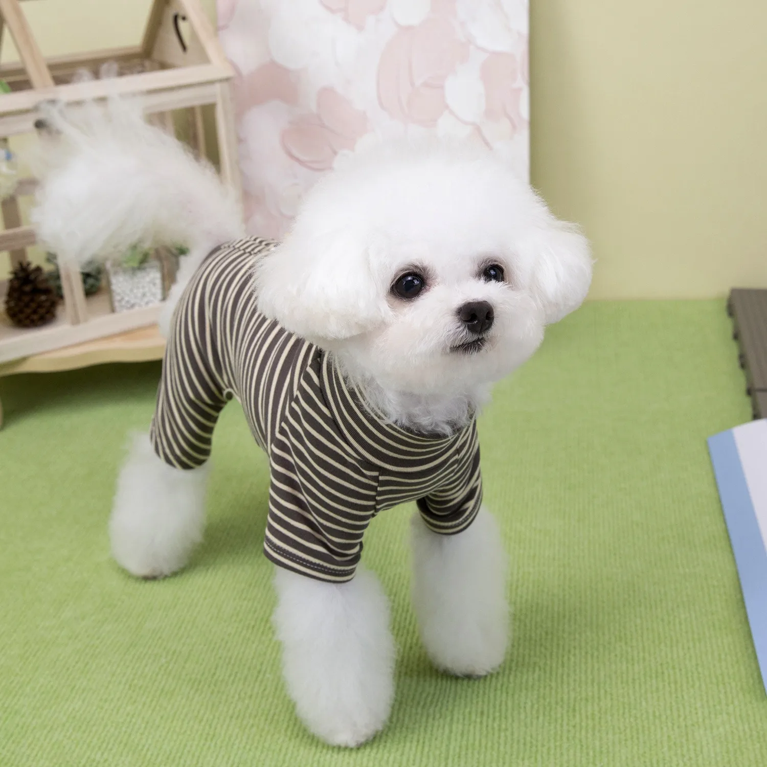 Vierbeinige Homewear für Hunde, Haustier, grau gestreift, Overalls, Kleidung, Welpen, warmer Pullover, Malteser-Winter-Pyjama