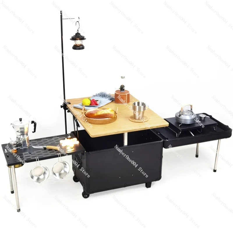 

Открытый мобильный кухонный автомобиль, коробка для кемпинга, хранение для пикника, складной чайный столик, расширение кофе, чернение, хребет