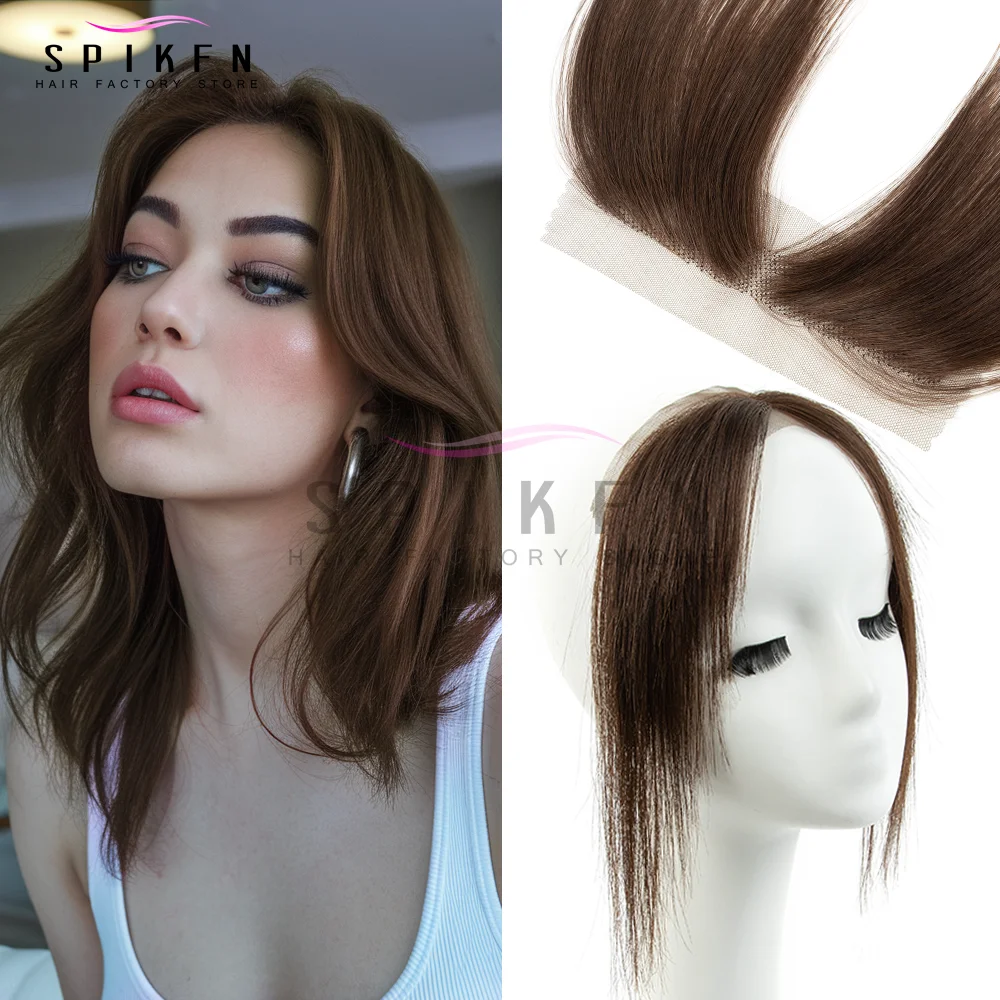 

SPIKFN 6 цветов кружевные человеческие волосы двусторонняя челка натуральные прямые волосы челка для женщин 10 дюймов натуральный черный коричневый блондин
