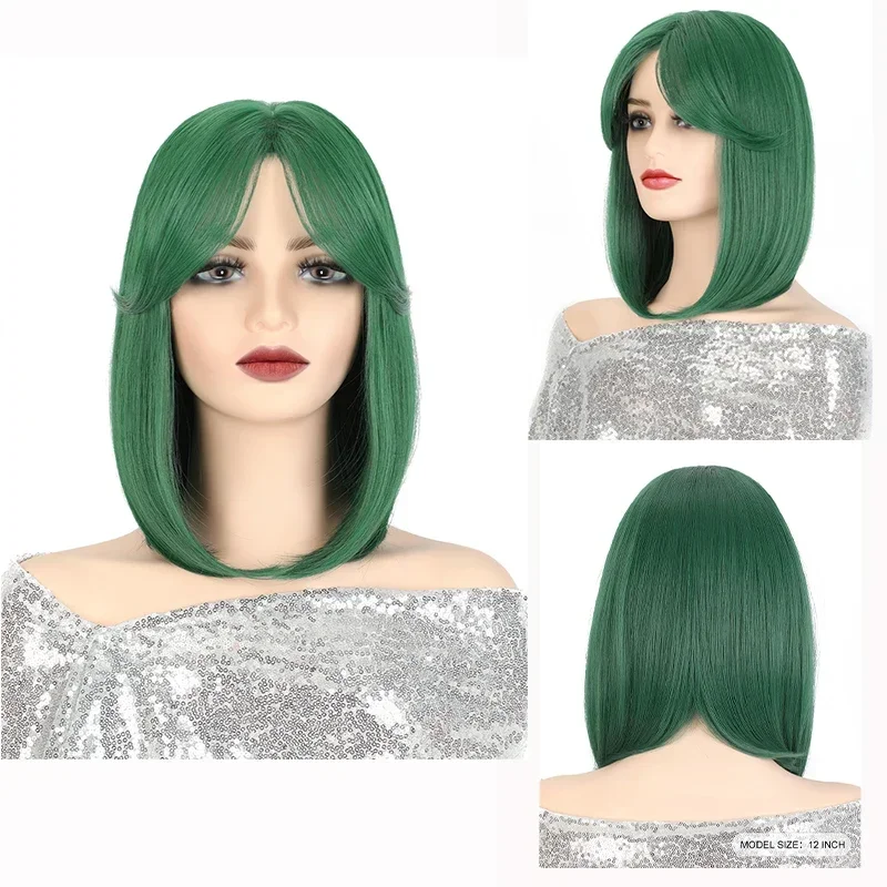 

MSIWIGS Women Straight Short Bob Synthetic Wigs With Bangs Pink Blonde Green Orange Red Purple Brown Cosplay Wig Female