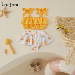 Tregren bebek bebek kız mayolar sevimli yaz kravat-up askı mahsul Tops + fırfır Tutu şort tulumları mayo 0-3Y için Beachwear