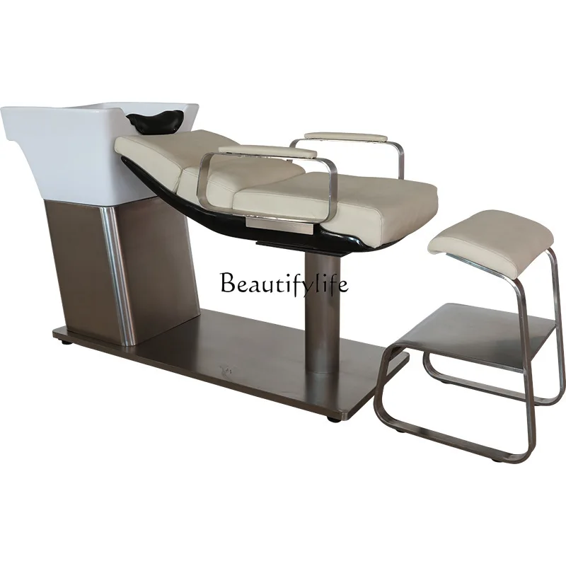 

High-end ceramic basin shampoo bed hair salon special semi-lying stainless steel flushing bed