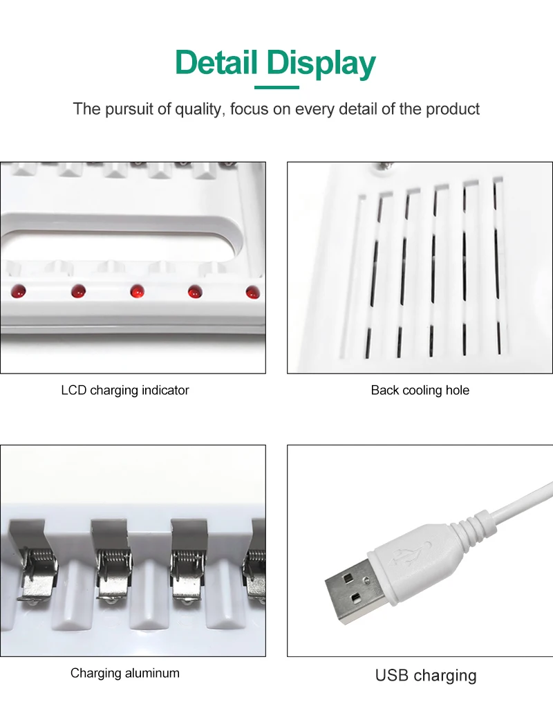 PUJIMAX 8 Slots Battery Charger Adapter USB Plug Battery Charger For Universal AA/AAA rechargeable Batteries Power Accessories