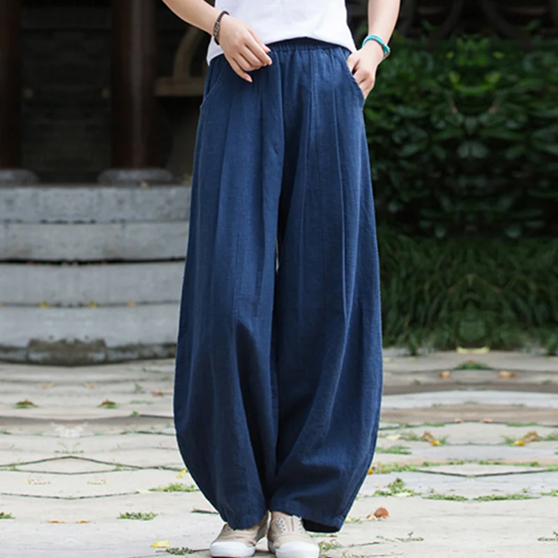 Vintage  Yoga Clothes Cotton  Linen Women High Waist Pants Baggy Loose  Large Oversized Size Women's Cargo Trousers Wide Leg