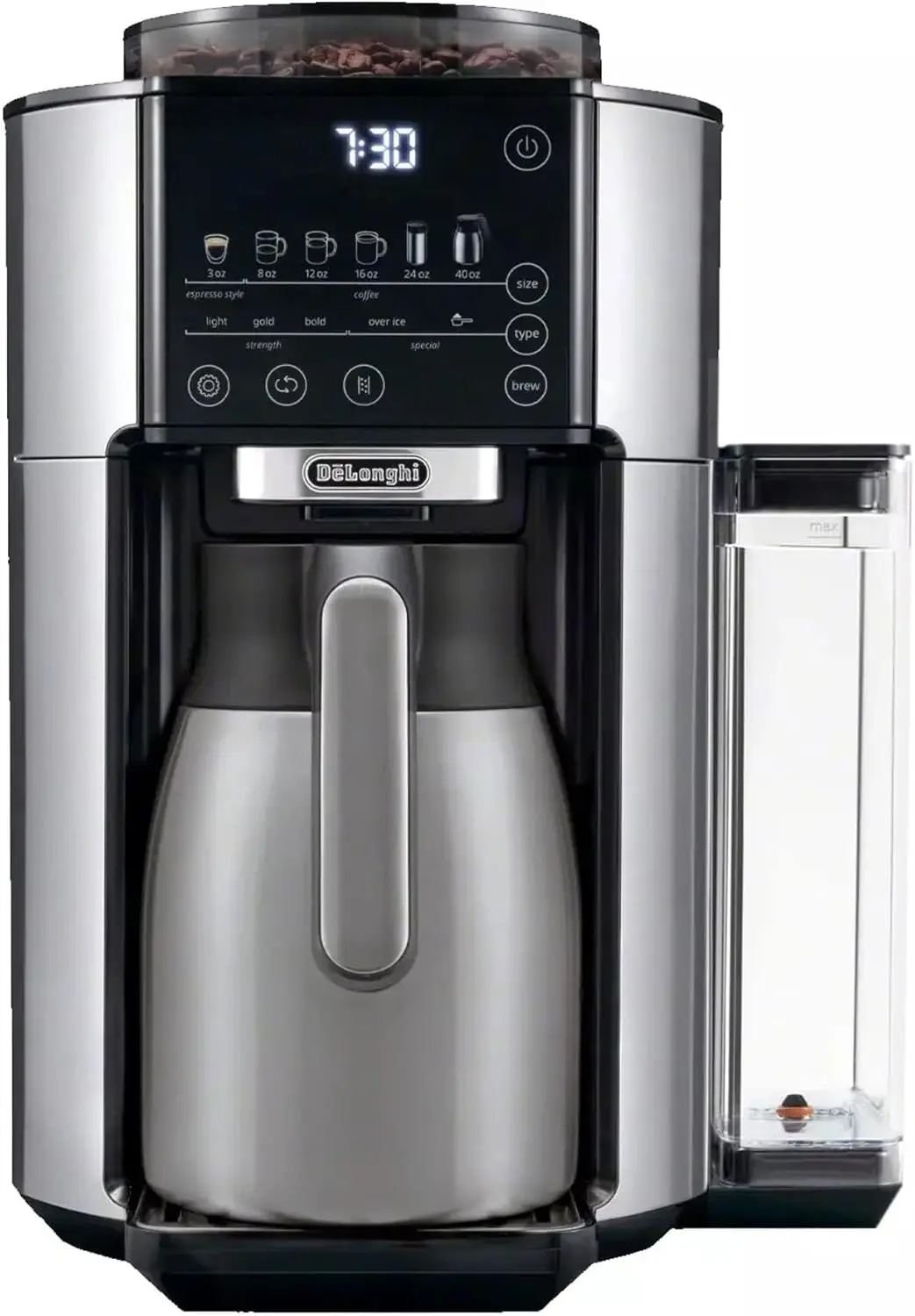 De'Longhi TrueBrew Drip Coffee Maker, Built in Grinder, Single Serve, 8 oz to 24 oz with 40 oz Carafe, Hot or Iced Coffee, Stain