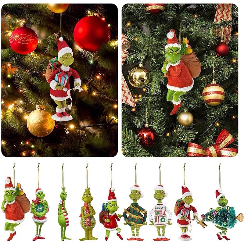 New Christmas Tree Hanging Pendants Grinch Ornaments Acrylic Funny 3d Version Green Hair Monster Christmas Tree Decor Xmas Gifts