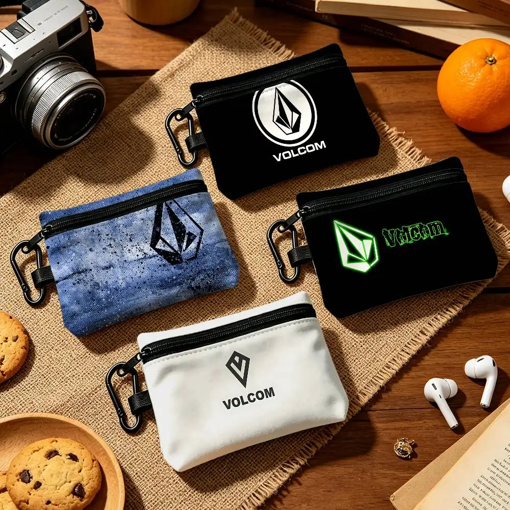 Cultural Youth V-Volcom Fashion Wear-resistant Oxford Cloth Coin Purse Portable Backpack Hanging Card Storage Bag