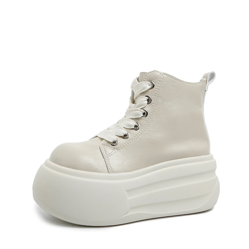 

Туфли на танкетке на платформе 9 см, кожаные весенне-осенние прогулочные кроссовки на скрытом каблуке, женские осенние модные кроссовки на массивном каблуке