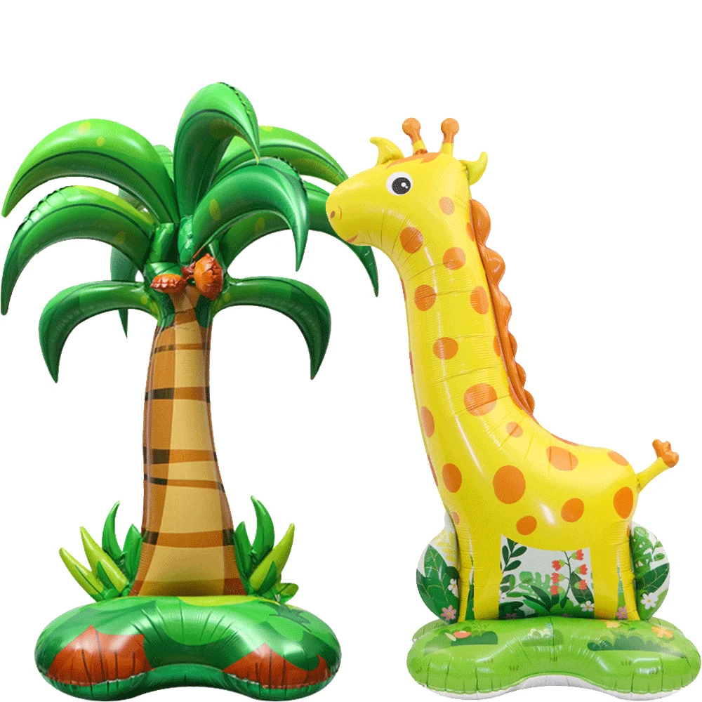 Decoraciones de cumpleaños de Safari, globos inflables de animales de pie, jirafa, palmera Tropical, globo de aluminio, decoraciones para fiesta en la jungla