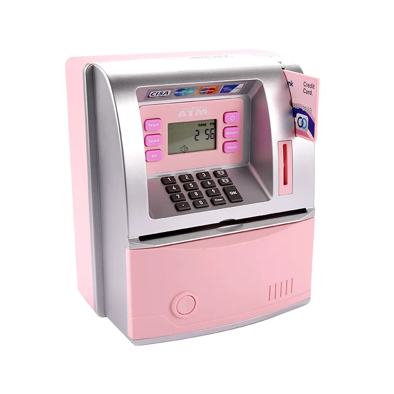 Hucha para niños, caja de almacenamiento de monedas ATM de simulación, bloqueo de contraseña de voz creativa para niños y niñas, caja de contraseña para contar juguetes, regalos