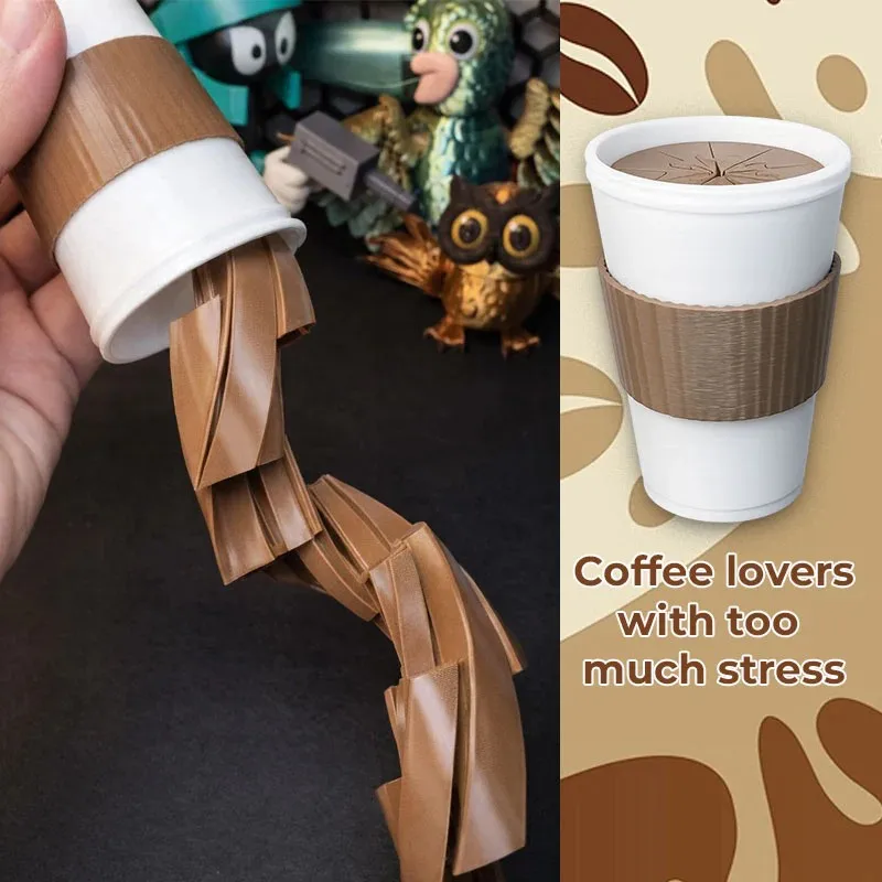 Stress Relief Coffee Cup Fidget Toy 3D Printed Twisted Cup Anti Anxiety Fidget Spinner Toy for Adults ADHD Desk Decoration