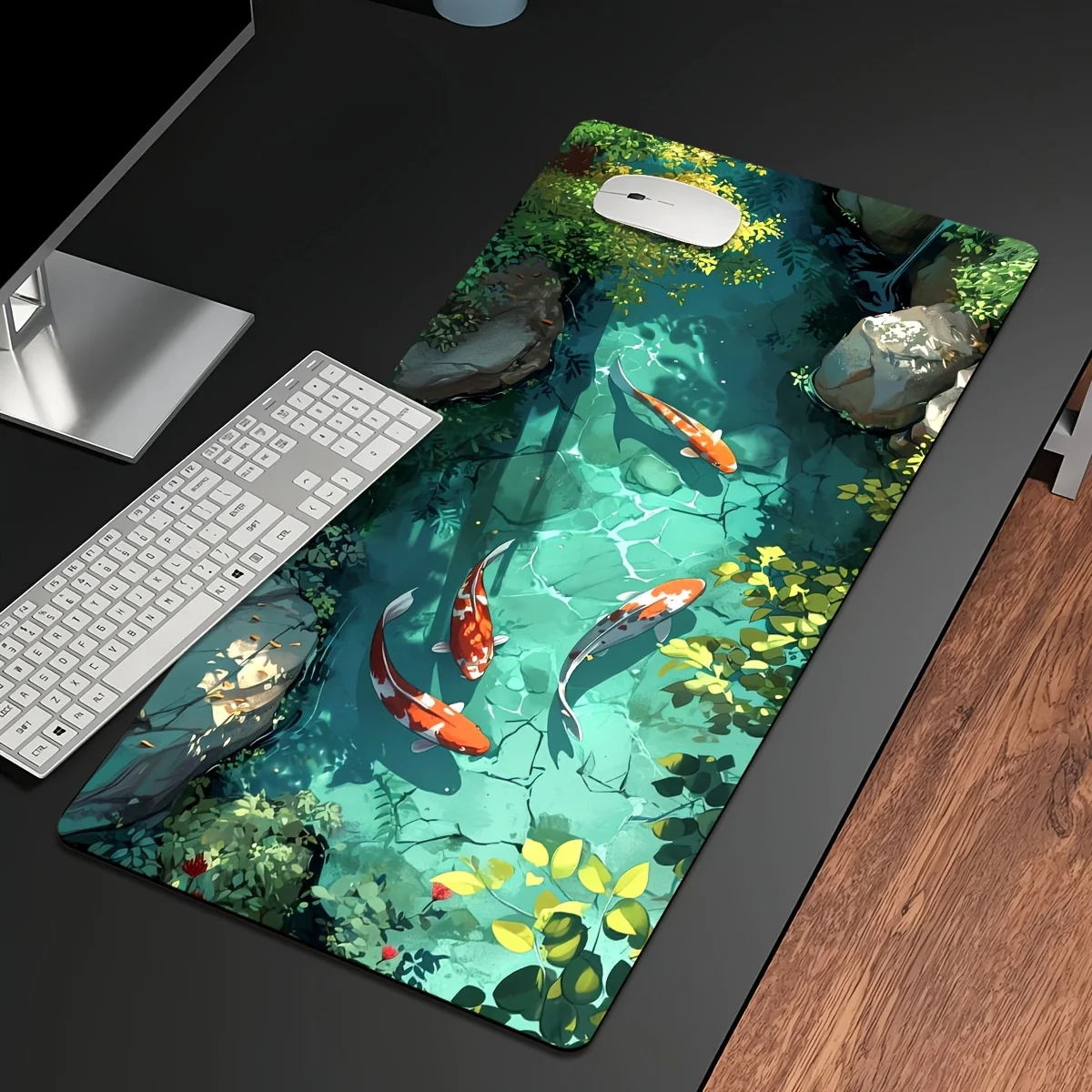 Large Koi Fish Gaming Mouse Pad Non-Slip Rubber Desk Mat Stitched Edge Office Work Esports Gift for Gamers Desk Accessories