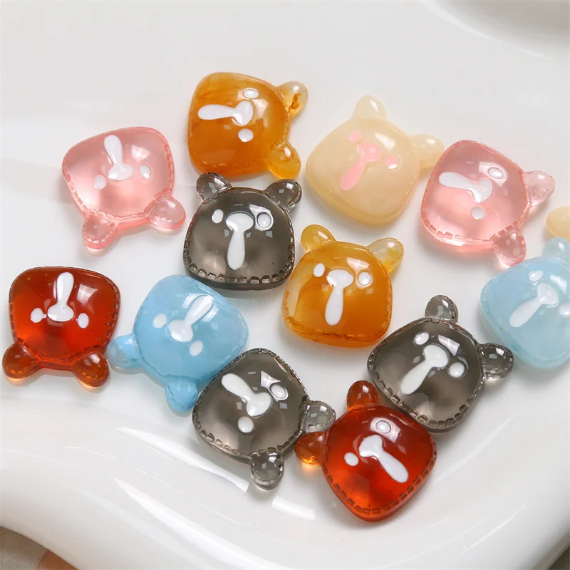 2024 Newest 50pcs/lot color pattern print animals cartoon bears heads shape resin cabochon beads diy jewelry garment accessory