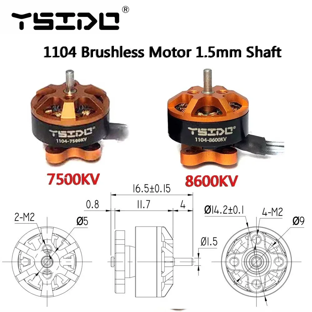SkyDEl4Pcs Brushless Motor 1104 7500/8600KV 1.5mm Shaft for RC  90-110mm FPV Racing Multirotor Quadcopter Alpha A75 Beta75X