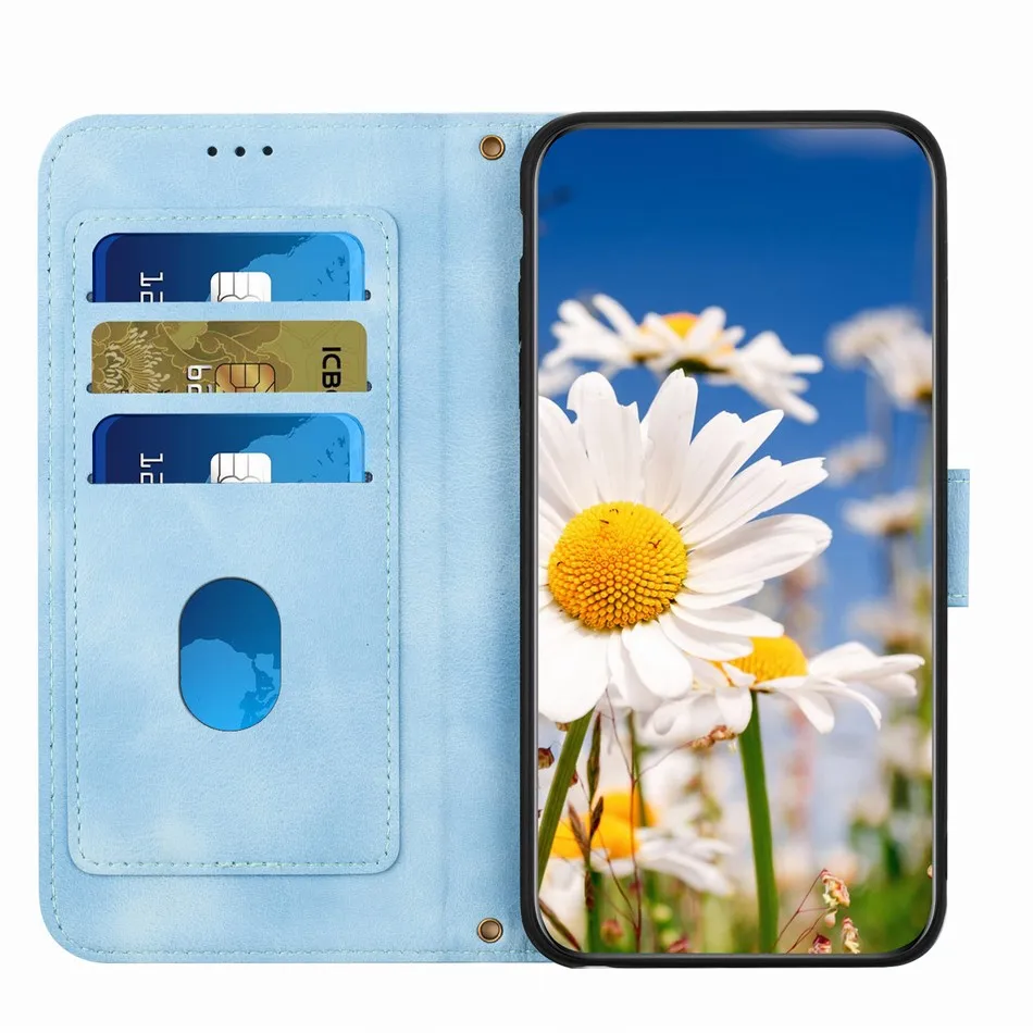 Luxury Flower Case For Apple iPhone 15 14 13 12 11 Pro 7 8 Plus SE 2020 X XS Max Card Slots Lady Girl Flip Protect Cover D04H