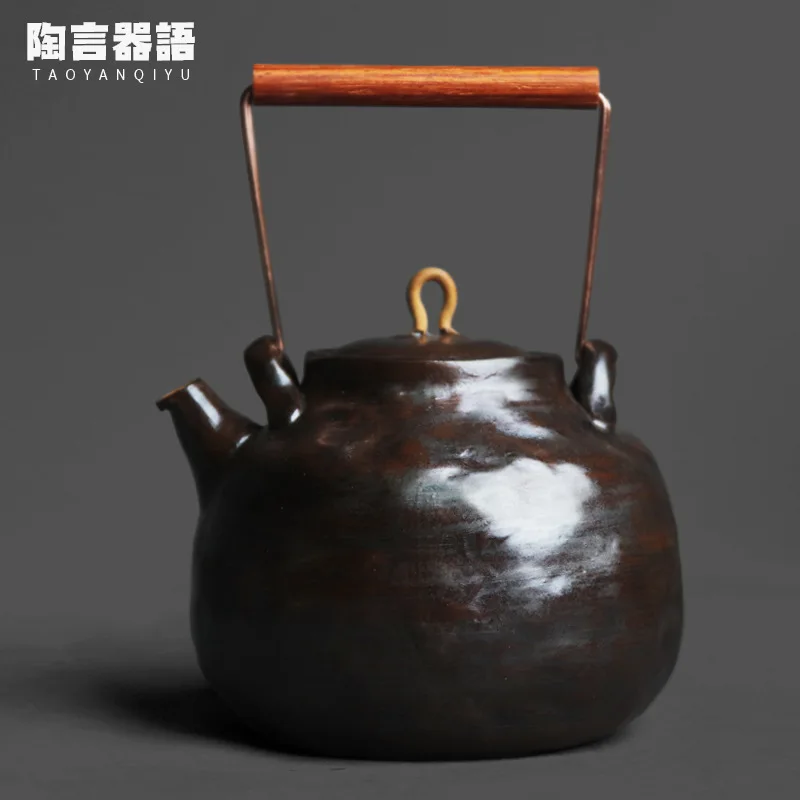 

Hand painted graffiti sauce black copper handle tea kettle electric stove charcoal fire coffee milk ceramic heating single pot