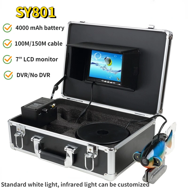 

SY801 Underwater Fishing Camera 7" LCD Deep Water Fish Shape Fish Finder Underwater Video Camera Ice Lake 100M/150M Cable