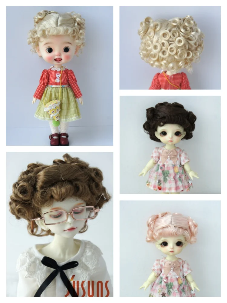 JD048 1/12 1/8 1/6 1/4 1/3 Classical Twins Mini Pony Curly BJD Wigs Tiny OB11 YOSD MSD SD Blythe Hair Cheap  Doll  Accessories