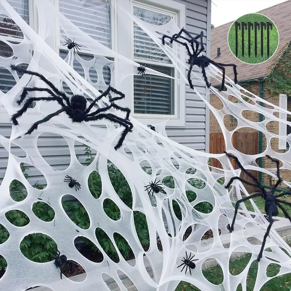 DIY vorgeschnittenes Spinnennetz, künstliche Halloween-Dekorationen, Gaze-Spinnweben, Spinnweben, super dehnbar, realistische Spukhaus-Requisiten