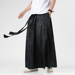 Men Ice Silk Wide Leg Pants Solid Color Loose Joggers Elastic Waist Trousers Men Streetwear Vintage Casual Long Pants