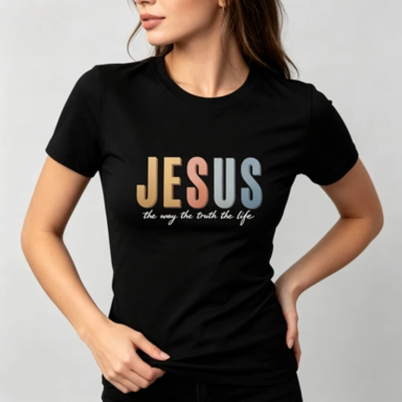 Jesus The Way The Truth The Life Women Cotton Slim Tee Religious Faith Letter Art Print Round Neck Casual Summer Women T-Shirt