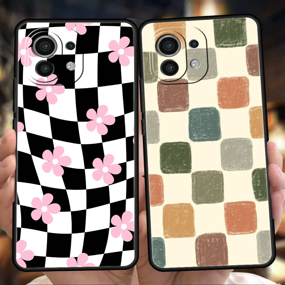 Telefon Fall Für Xiaomi 15 14 13 12 Lite 14T 13T 12T Pro Poco X7 X6 X5 X4 X3 NFC F7 Ultra F6 Pro Abdeckung Schachbrett