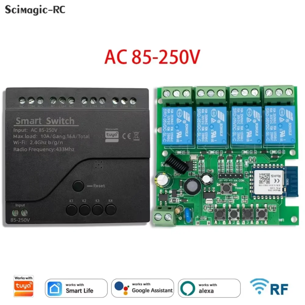4ch Wifi Relais Smart Wireless 250 Fernbedienung Schalt modul 7-32V 85-220V 110V 2200 V W 10a DIY Licht motor Empfänger Funktioniert mit Tuya Alexa