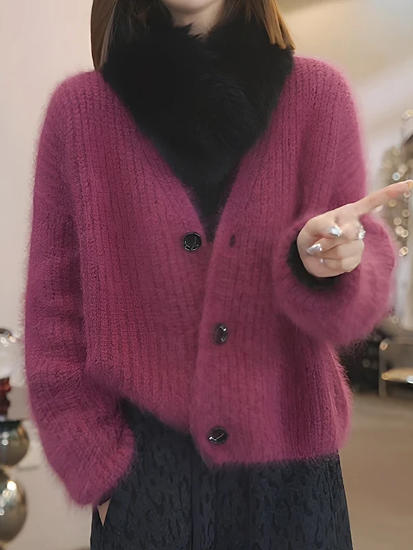 

Spring 2026 Women's plus Size V-Neck Knitted Sweater Jacket Loose Fit Thickened Stylish Commute Style Long Sleeve Knit Cardigan