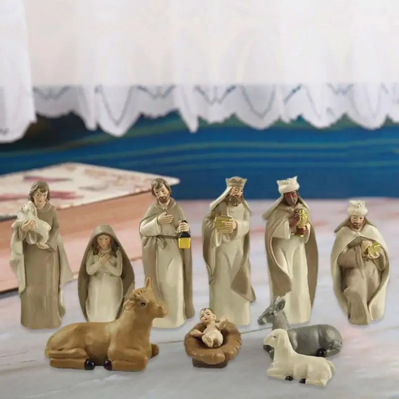 10 Pcs Figurines Set Nativity Set Christmas Home sculpture art Living Room Bedroom table decoration Resin crafts Christmas Gifts