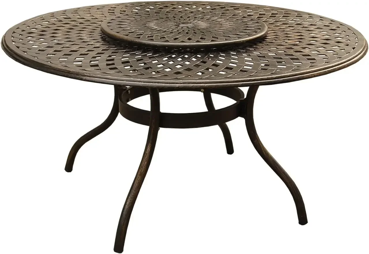 

Contemporary Modern Mesh Lattice 59 inch Bronze Outdoor Aluminum Round Patio Dining Table, Large