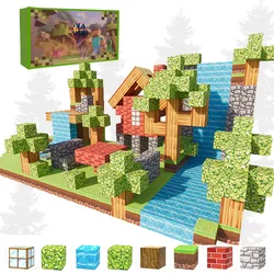 64/100pcs MC Magnetic Building Blocks to Create a Mining World Set for Boys and Girls, Gift Building DIY Toy Gifts