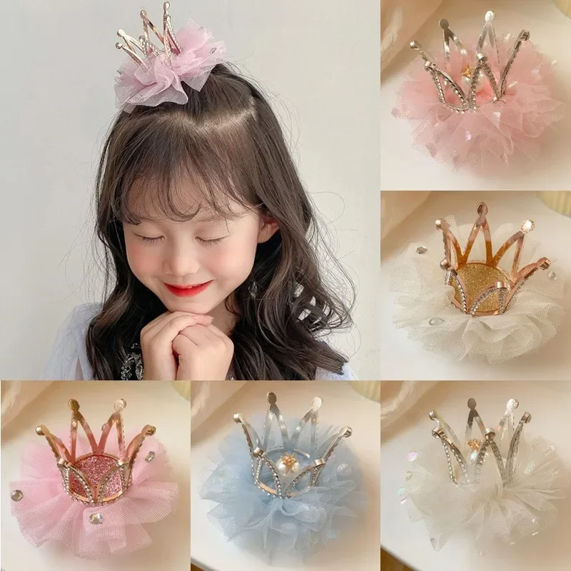 Girls Mesh Crown Hairpins Children\'s Crown Hair Clip Headdress Does Not Hurt Hair Girl Hair Accessories for Birthday Gift