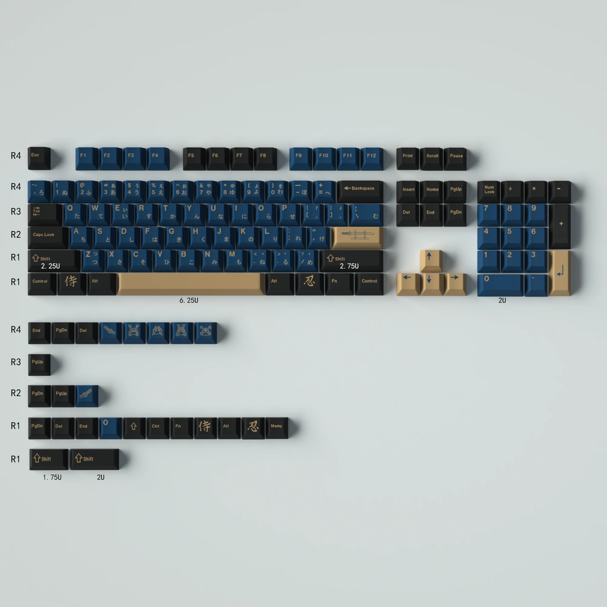 GMK 129 Keys Blue Samurai English Keycaps DYE SUB Mx Switch