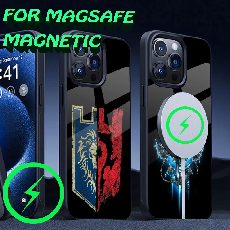 Phone Case For iPhone 16,15,14,13,12,11,Plus,Pro,Max Mini Magsafe W-World Of W-Warcraft Magnetic Wireless Charging