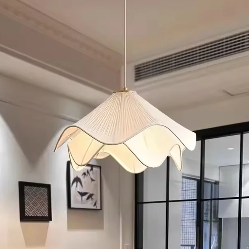 White Fabric Pendant Lamp LED Nordic Minimalist Flower Double-layer Chandelier Bedroom Living Dining Room Decor Pendant Light