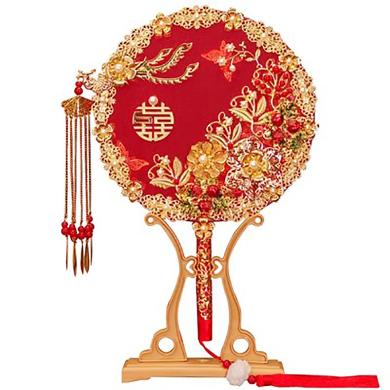 Double Sided Round Hand Fan for Wedding, Bride Gifts, Handmade Chinese Hand, Ancient Style, Happy, Finished, Big Decorative Fa